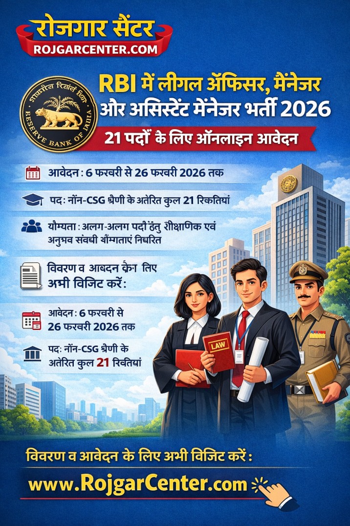 RBI में लीगल ऑफिसर, मैनेजर और असिस्टेंट मैनेजर भर्ती 2026 – 21 पदों के लिए ऑनलाइन आवेदन